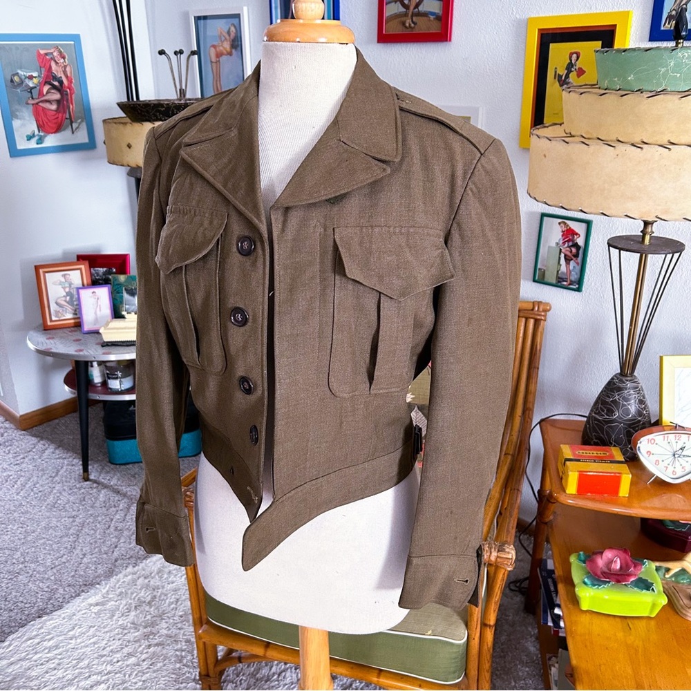Vintage 1940s Jacket WWII Green Ike Wool Military Uniform 40s Chest 38”